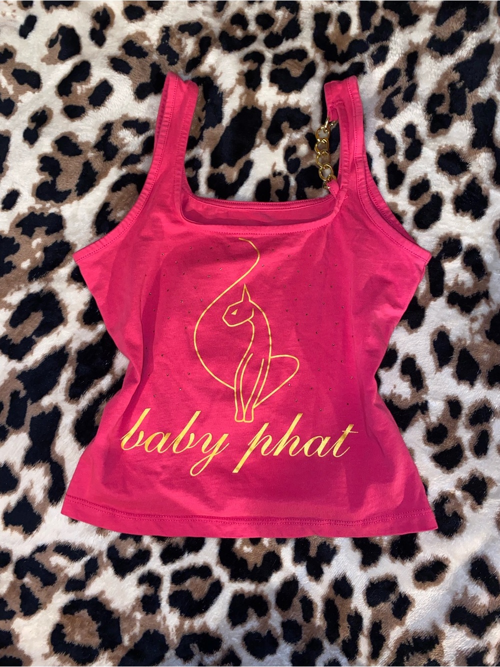 Baby Phat Pink Logo Chain Strap Scoop Neck Stretch Knit Tank Top - Size M